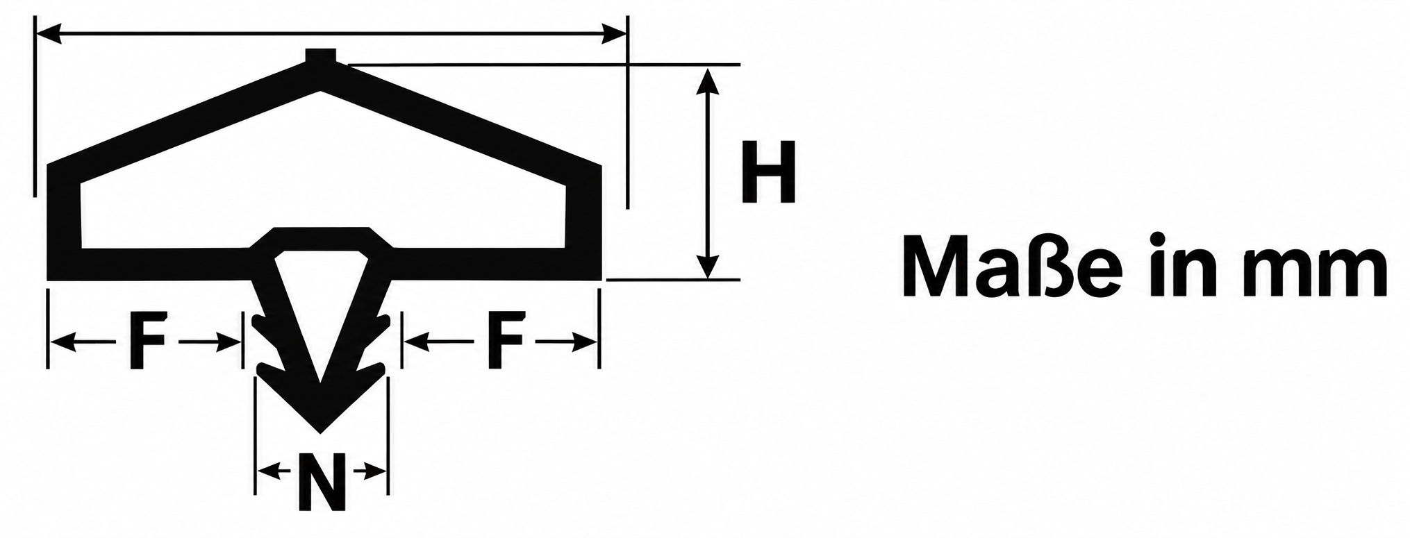 Querschnitt einer Holzzargendichtung mit den Maßen Nutbreite (N), Falzbreite (F) und Höhe (H)